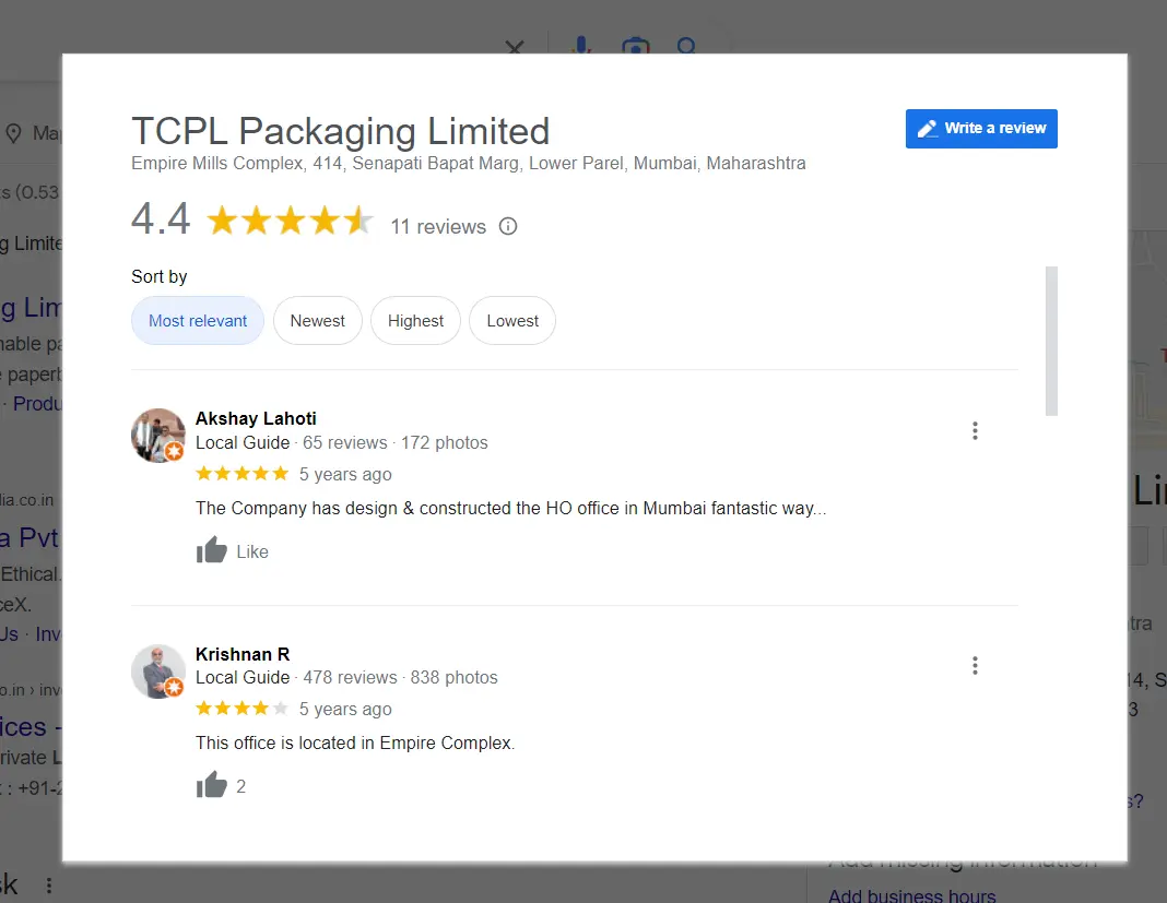 online reviews on google my business profile